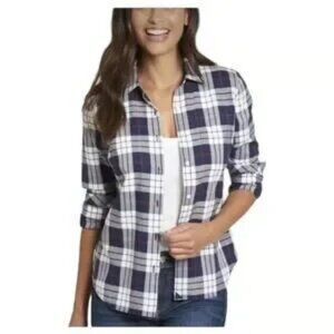 UNTUCKit Button Up Shirt Womens 8 Sorbo Windowpane Plaid Blue Cotton Long Sleeve